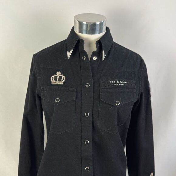 Rag and Bone Black With Silver Trim Embroidered Blouse - Picture 2 of 6